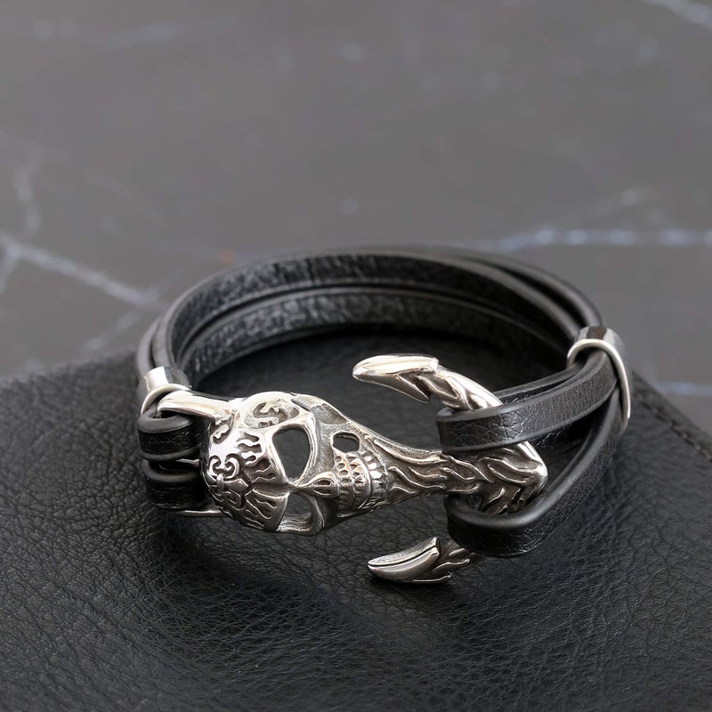 HAQUIL Anchor Jewelry Skull Anchor Leather Bracelet for Men (AD) - Image 3